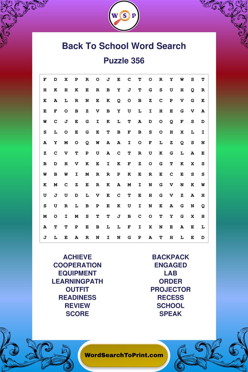 Back To School Word Search Puzzle 356
