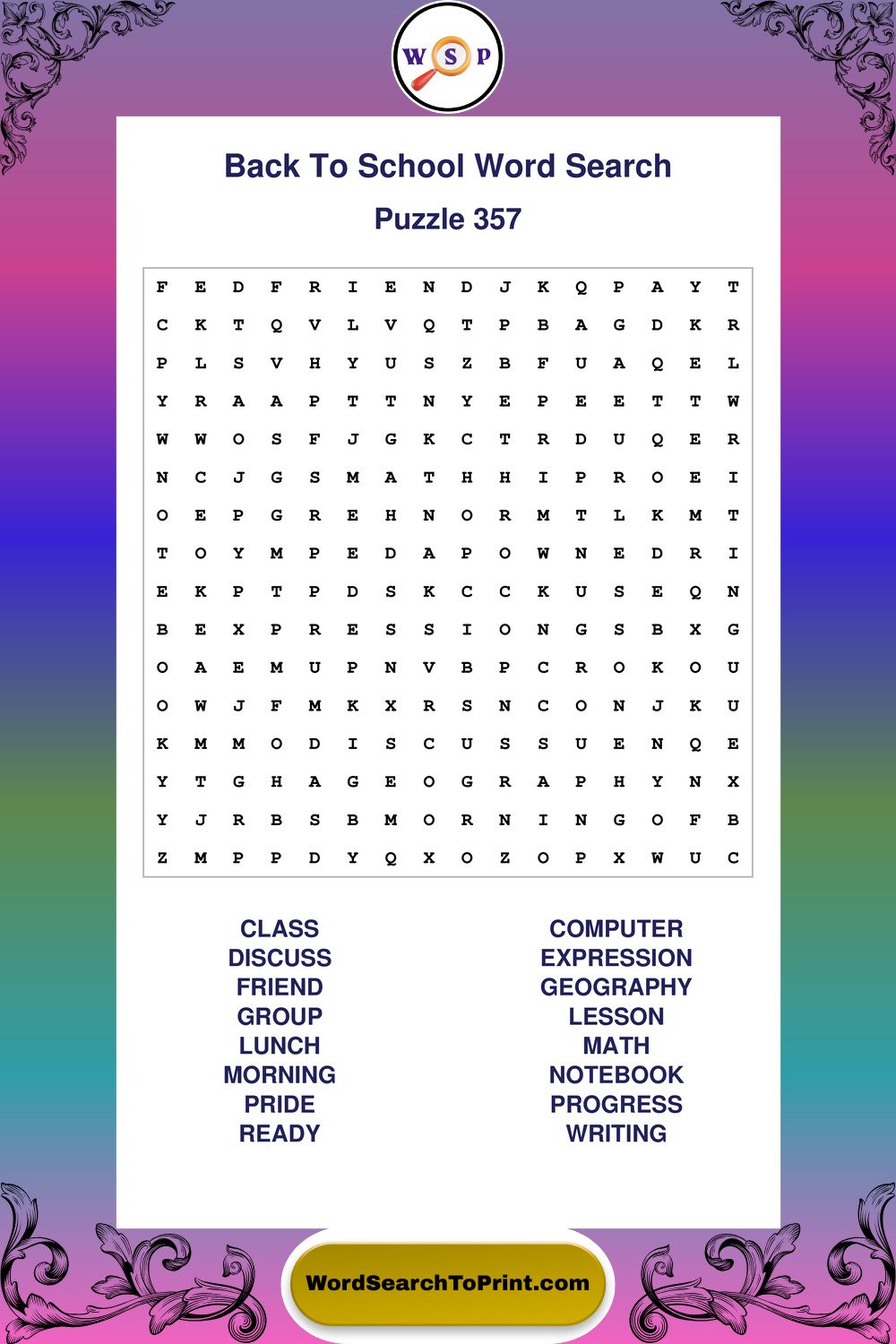 Back To School Word Search Puzzle 357