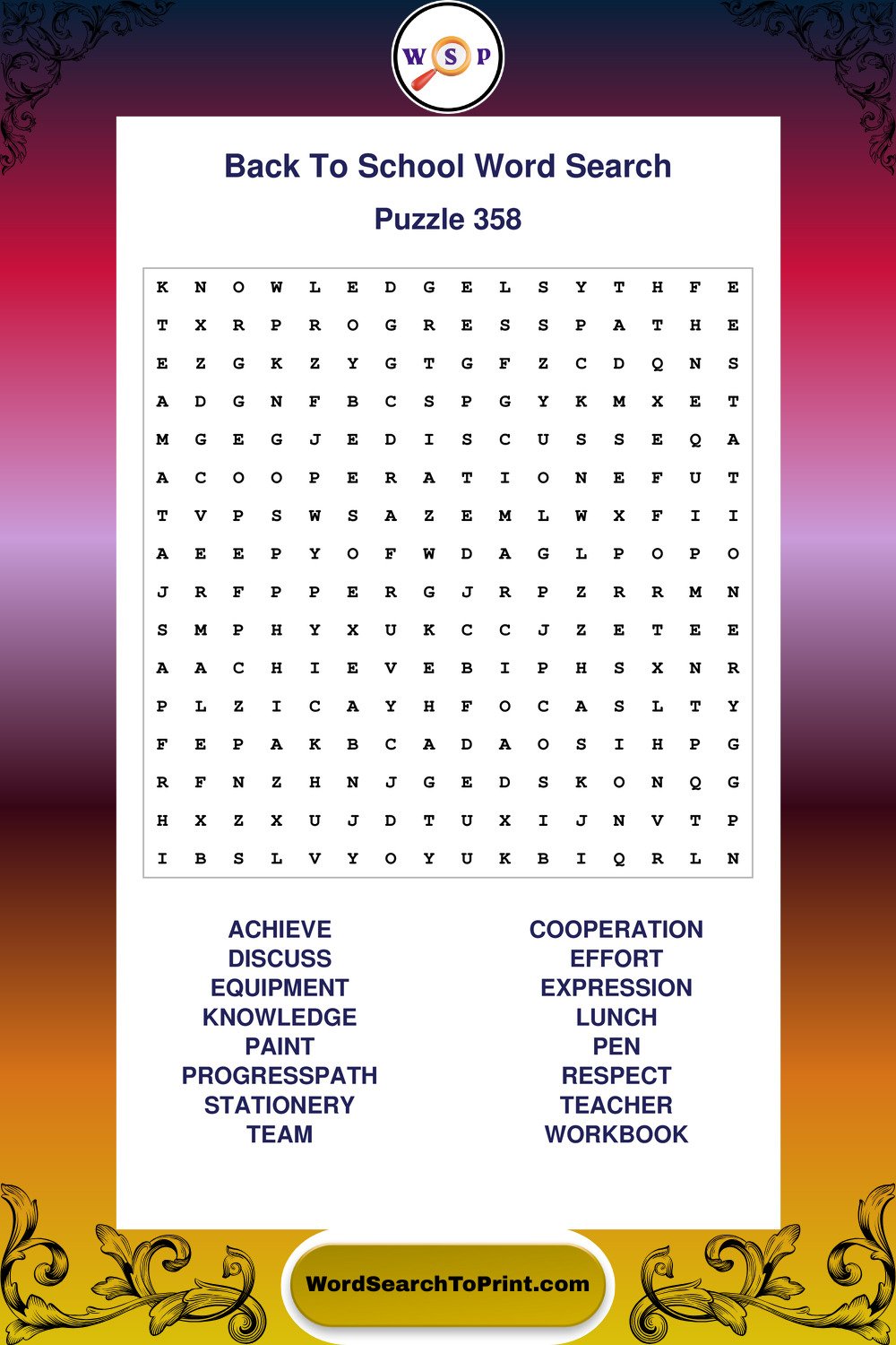 Back To School Word Search Puzzle 358