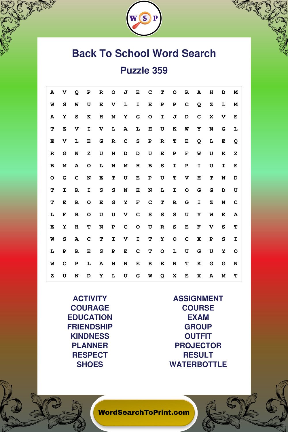 Back To School Word Search Puzzle 359