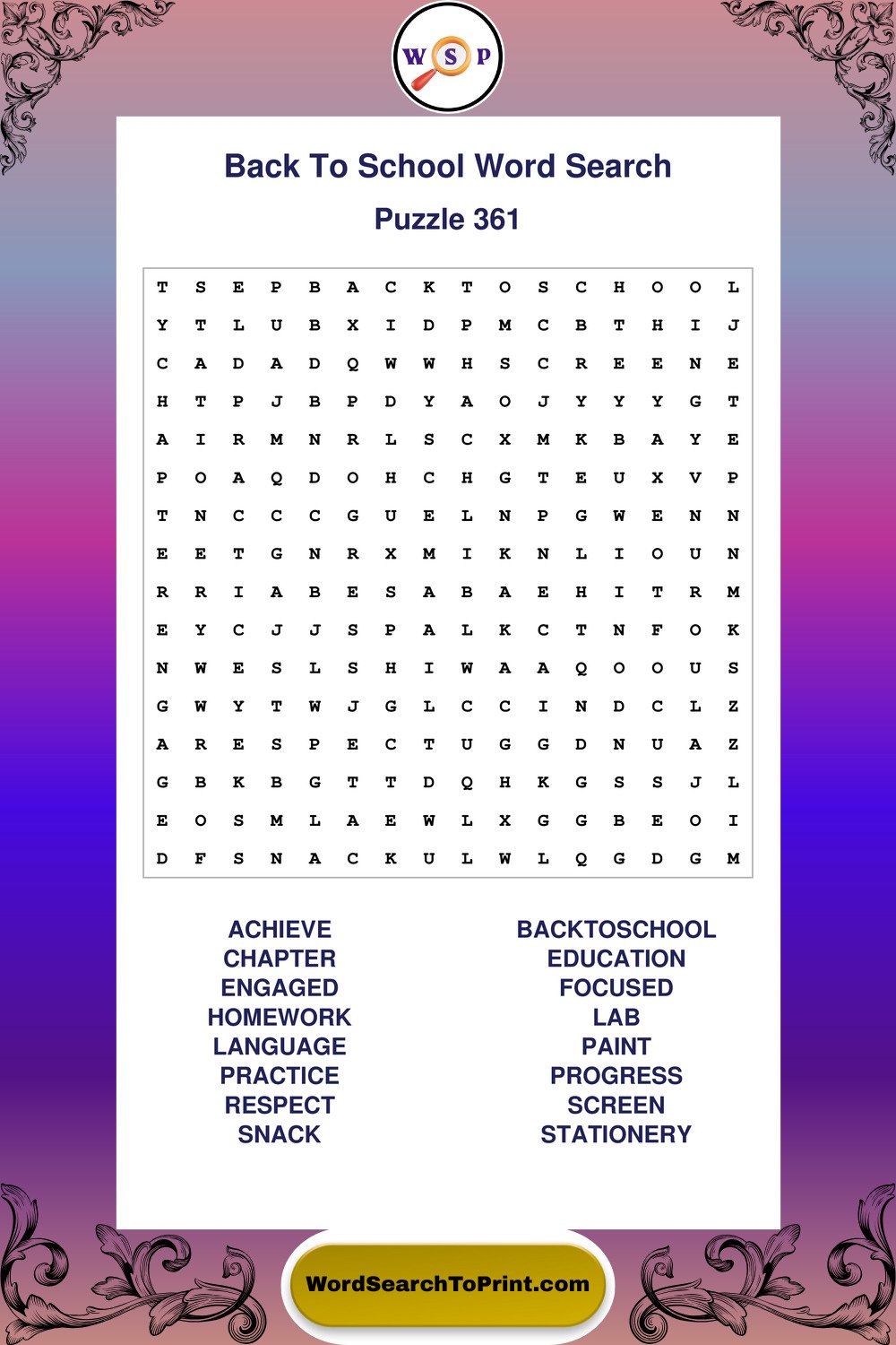 Back To School Word Search Puzzle 361