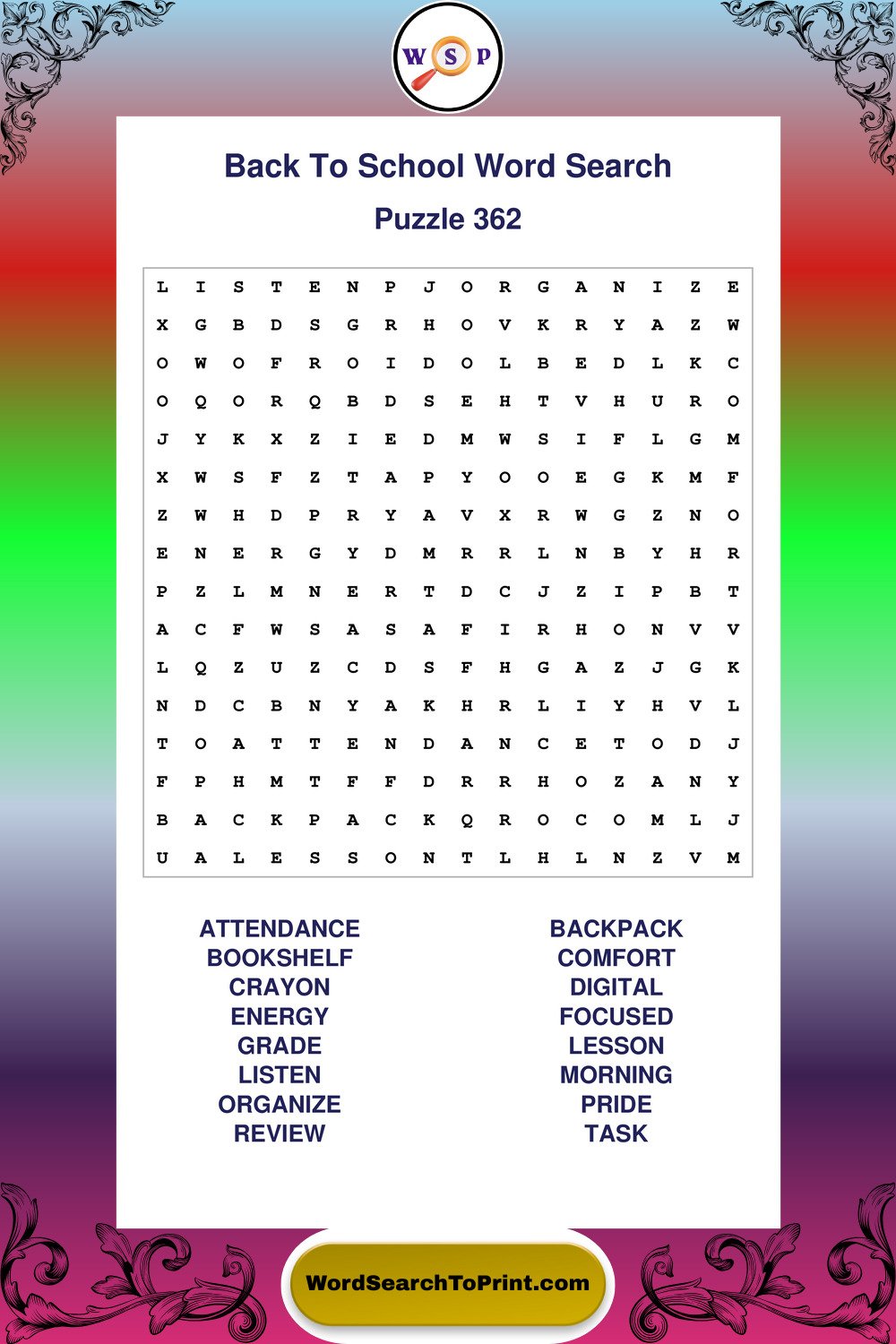 Back To School Word Search Puzzle 362