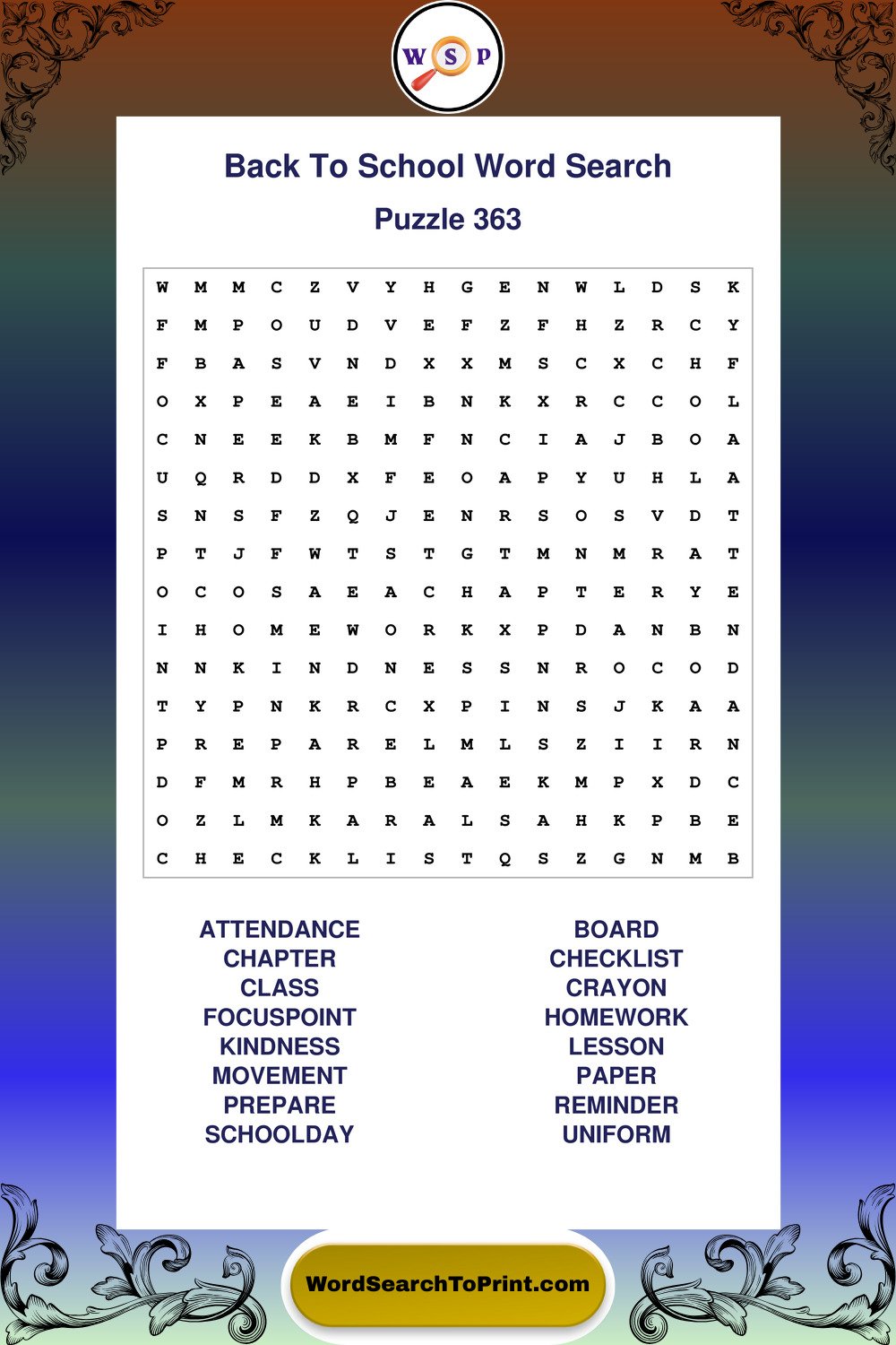 Back To School Word Search Puzzle 363