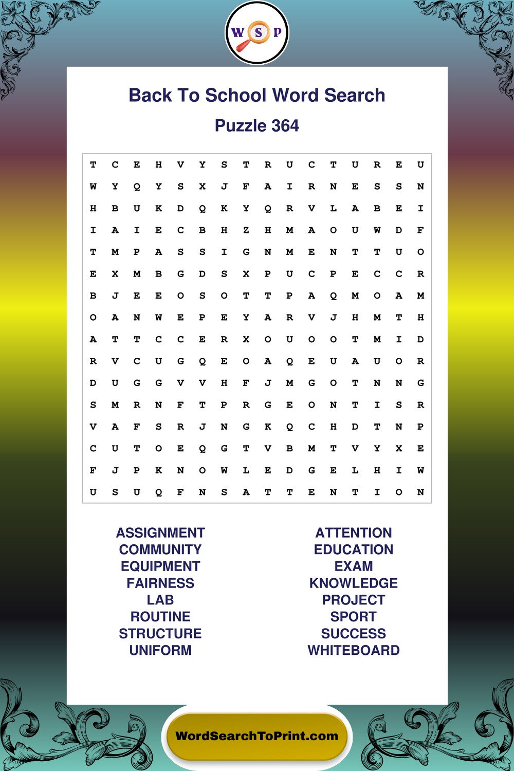 Back To School Word Search Puzzle 364