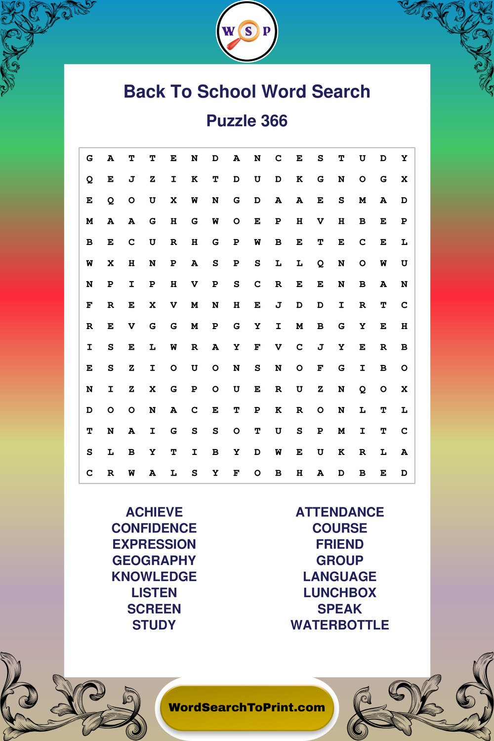 Back To School Word Search Puzzle 366