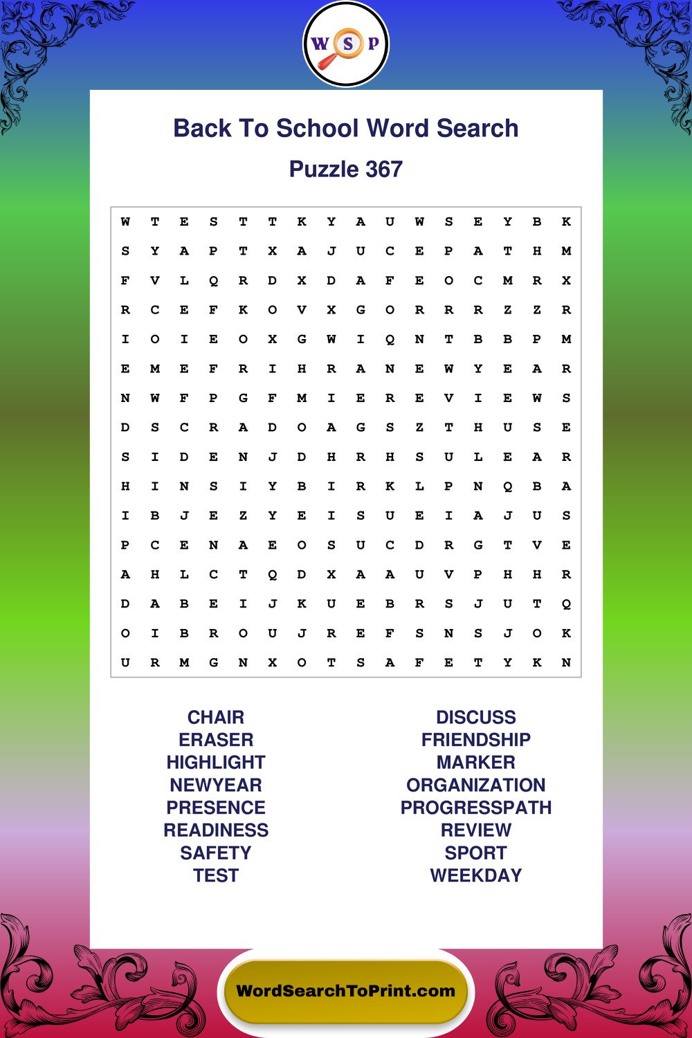 Back To School Word Search Puzzle 367