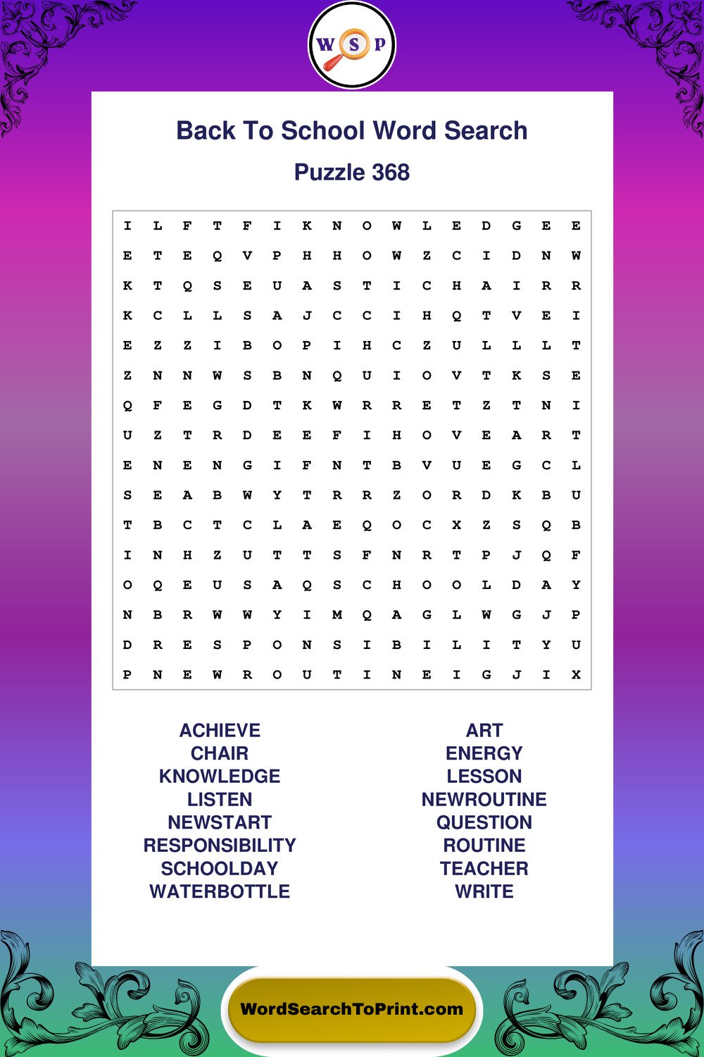 Back To School Word Search Puzzle 368