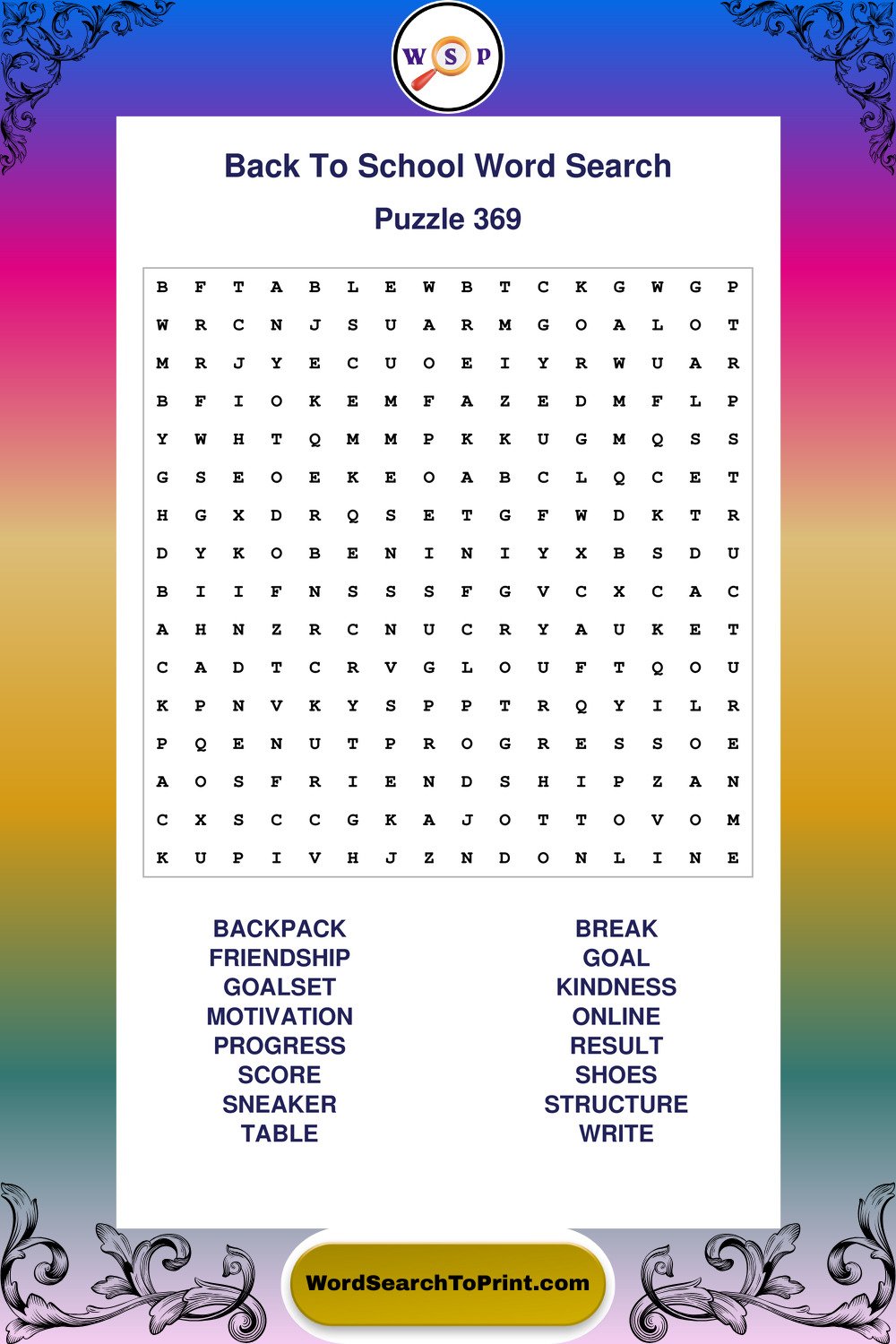 Back To School Word Search Puzzle 369