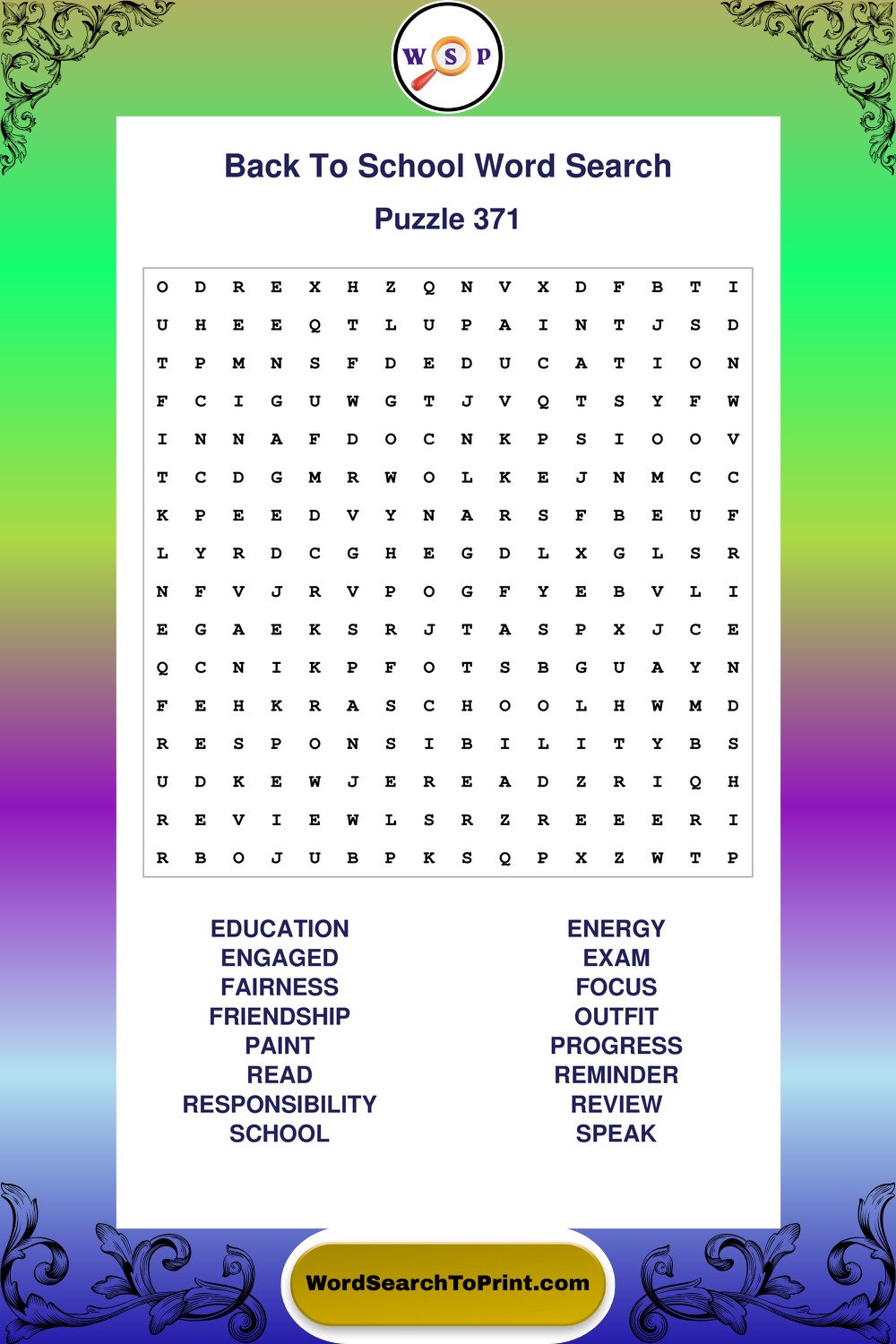 Back To School Word Search Puzzle 371