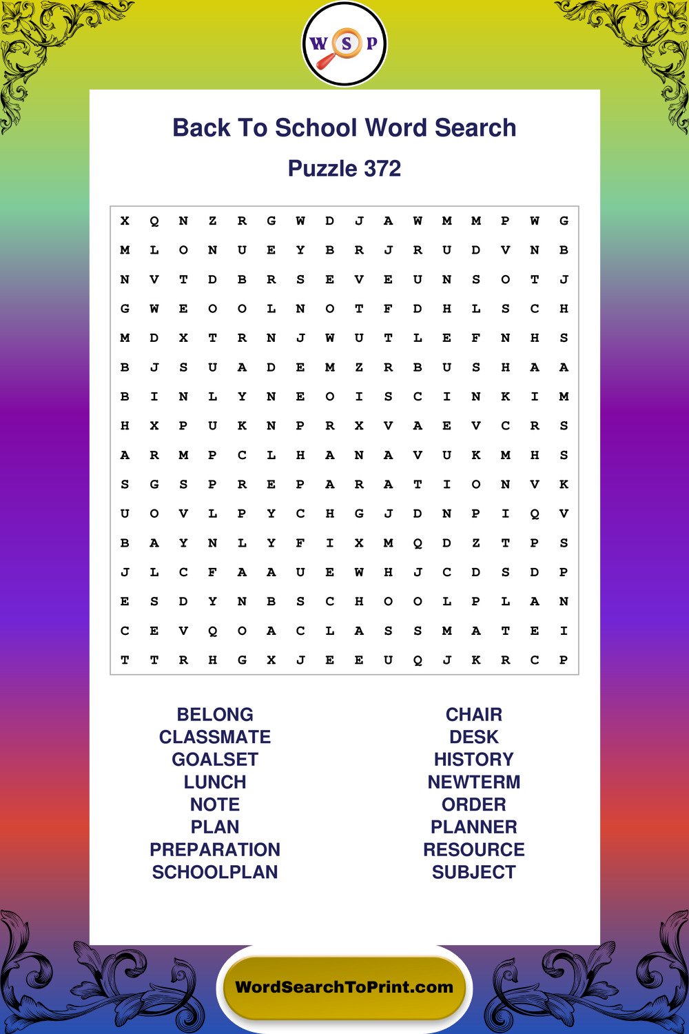 Back To School Word Search Puzzle 372