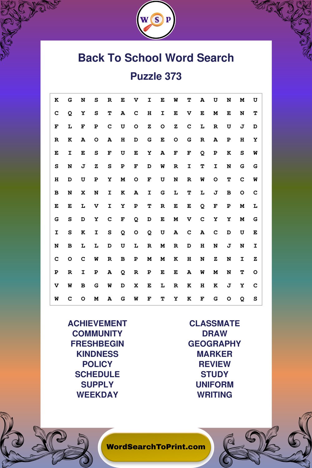 Back To School Word Search Puzzle 373