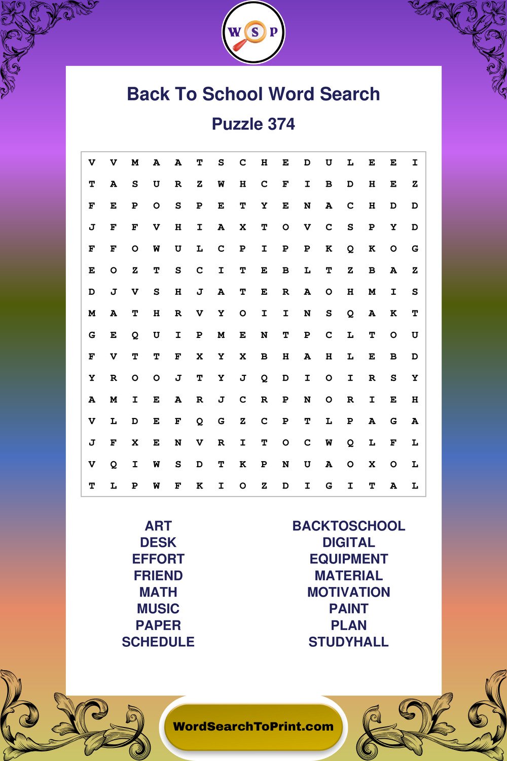 Back To School Word Search Puzzle 374