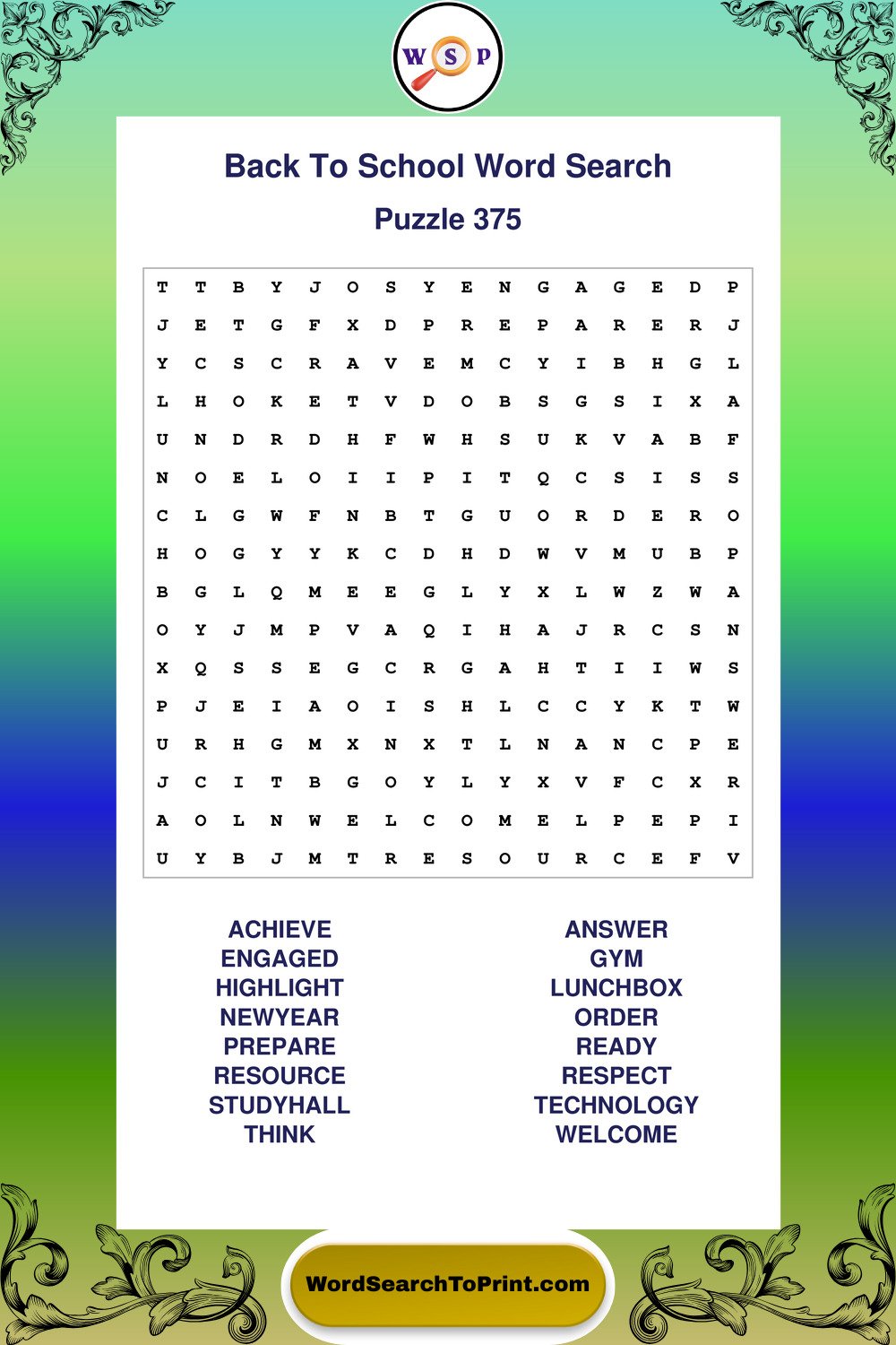 Back To School Word Search Puzzle 375
