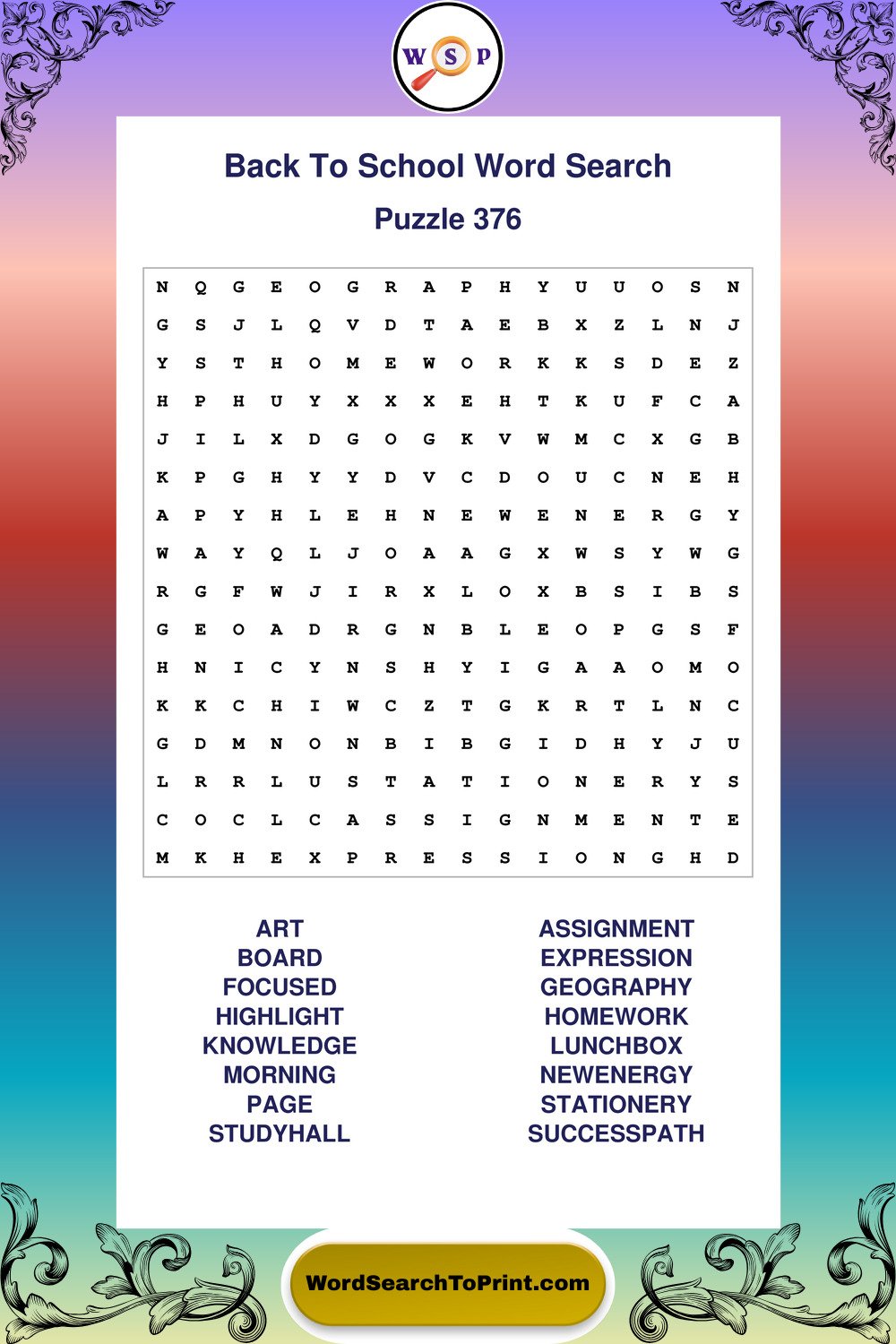 Back To School Word Search Puzzle 376