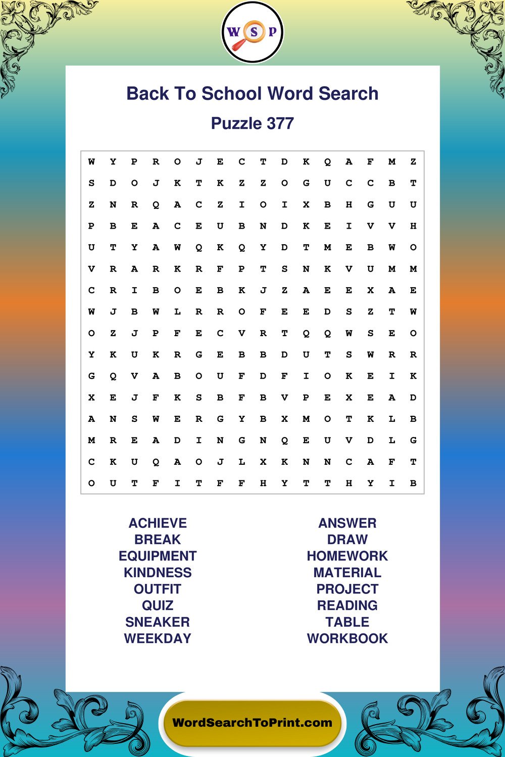 Back To School Word Search Puzzle 377