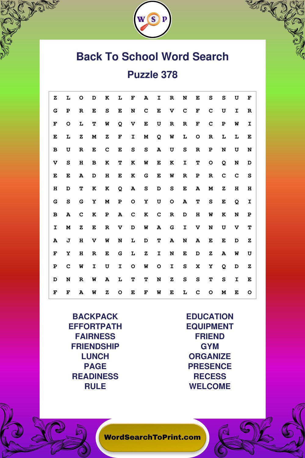Back To School Word Search Puzzle 378