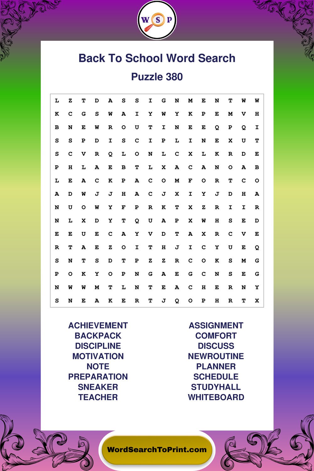 Back To School Word Search Puzzle 380