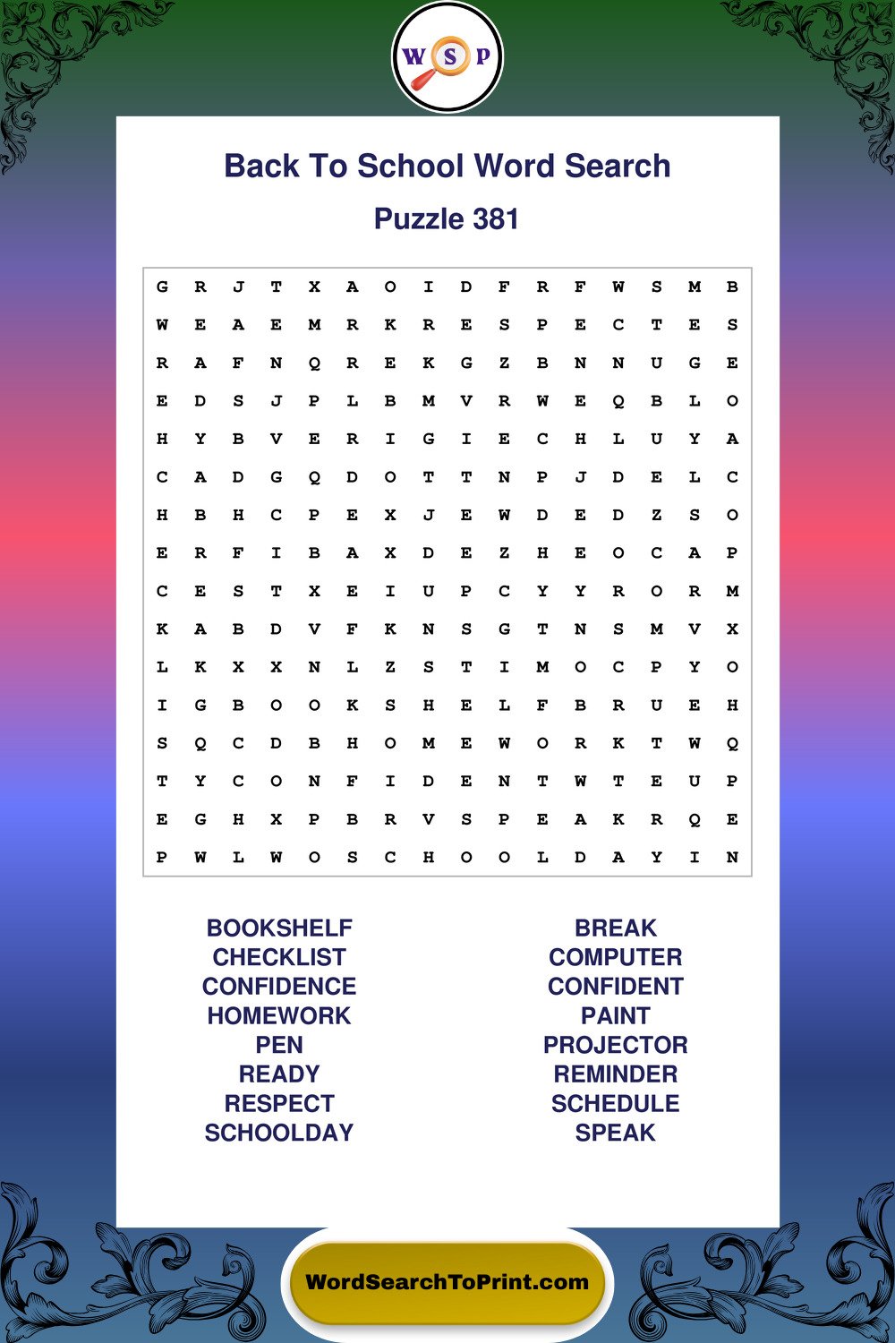 Back To School Word Search Puzzle 381