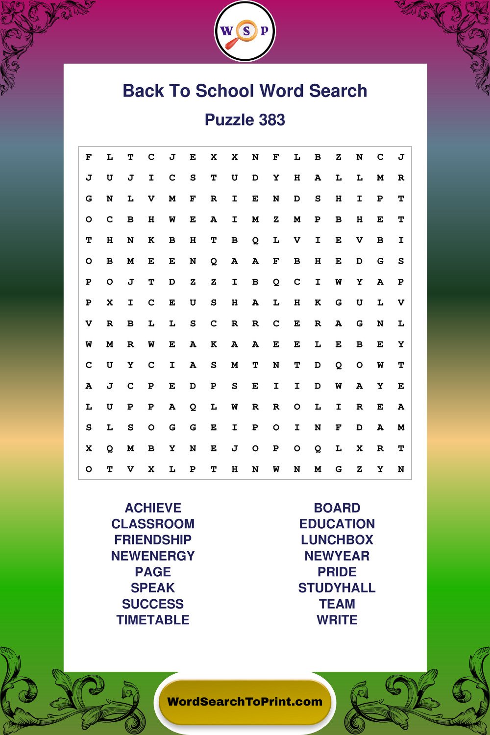 Back To School Word Search Puzzle 383