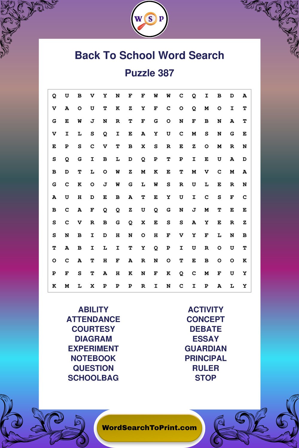 Back To School Word Search Puzzle 387