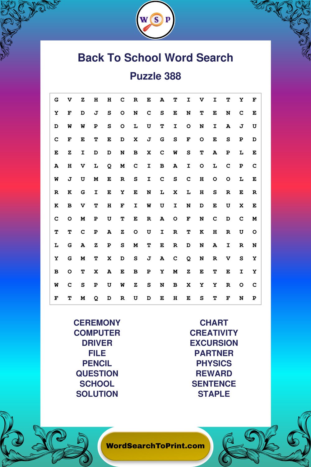 Back To School Word Search Puzzle 388