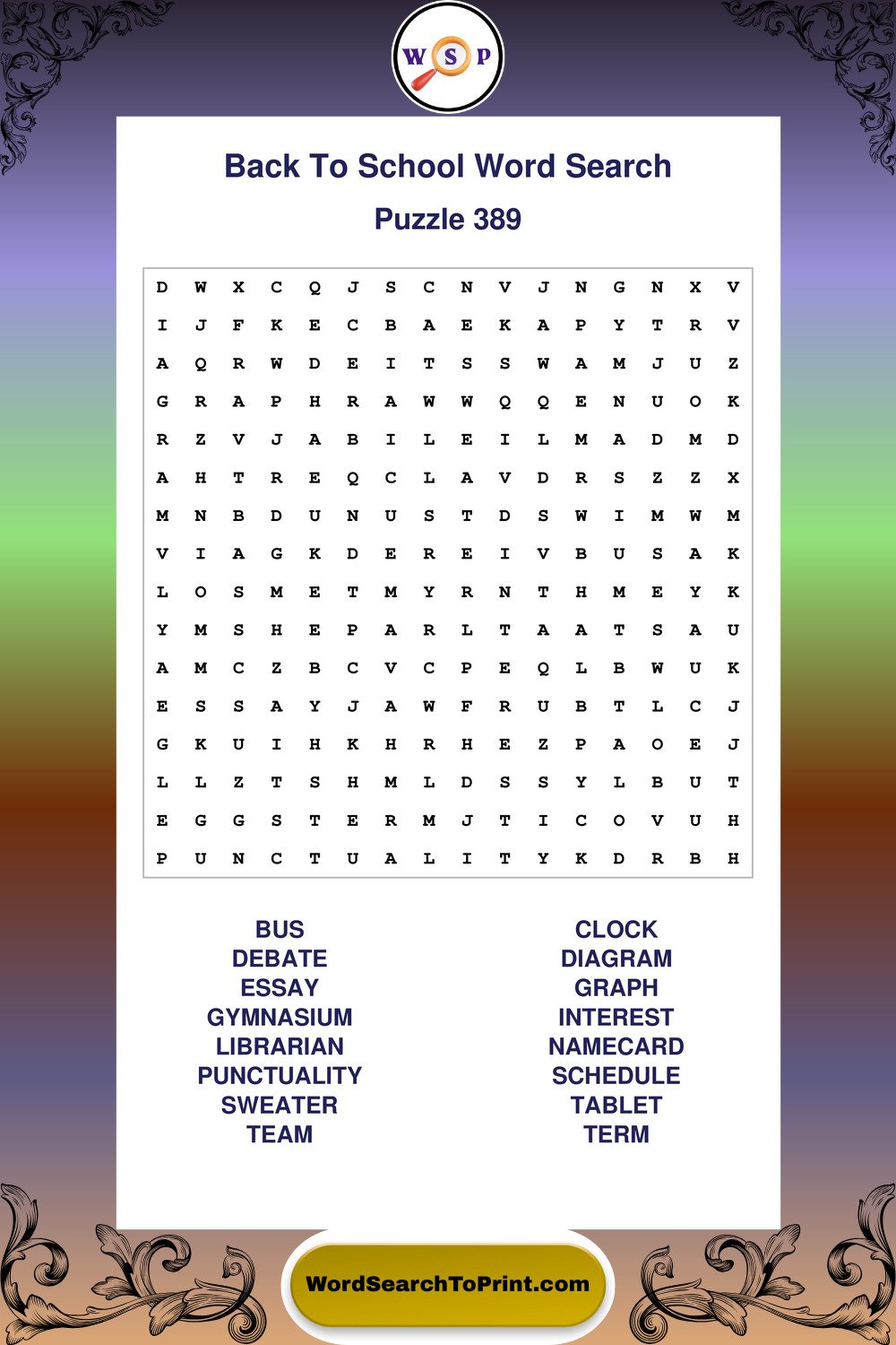 Back To School Word Search Puzzle 389