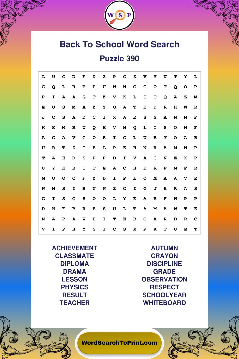 Back To School Word Search Puzzle 390