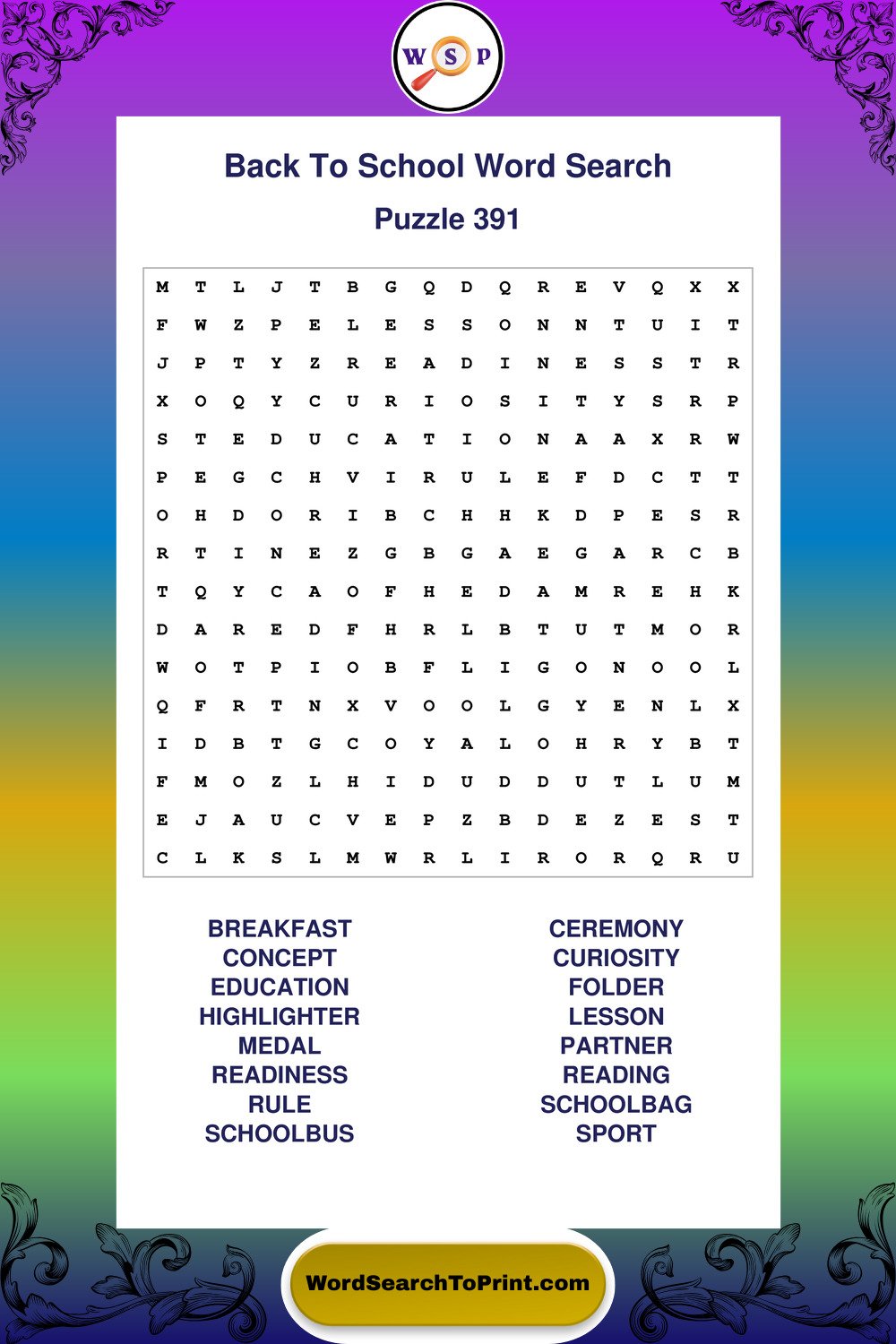 Back To School Word Search Puzzle 391