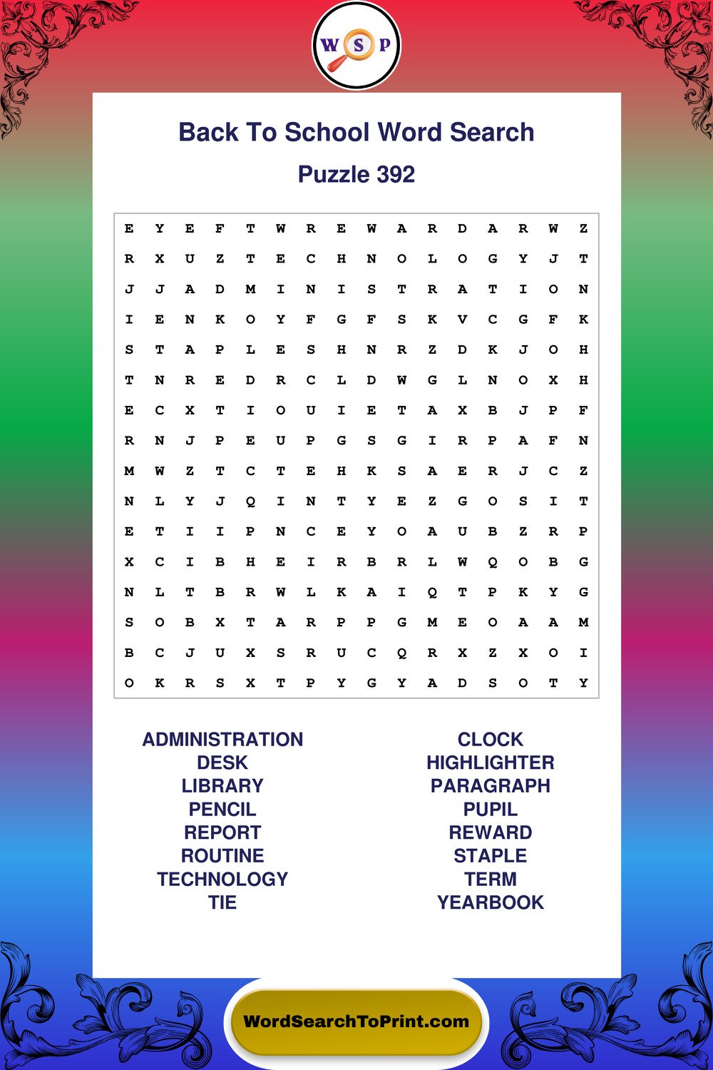Back To School Word Search Puzzle 392