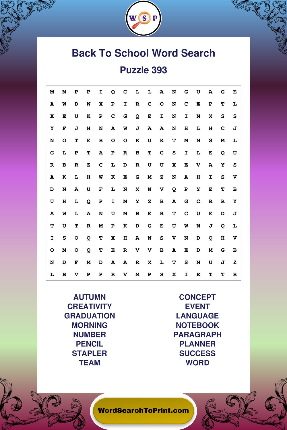 Back To School Word Search Puzzle 393