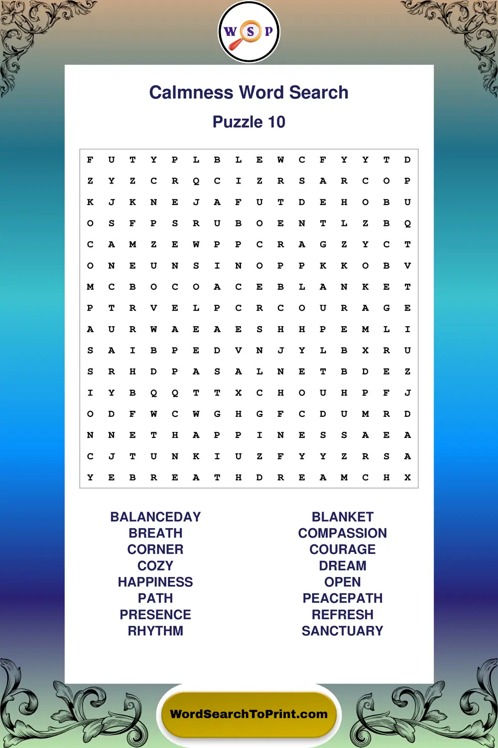 Calmness Word Search Puzzle 10