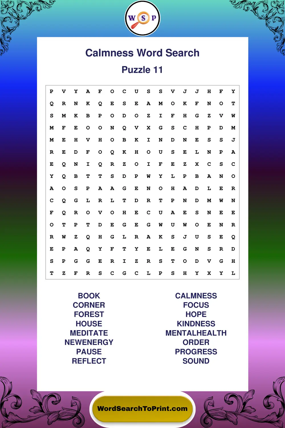 Calmness Word Search Puzzle 11