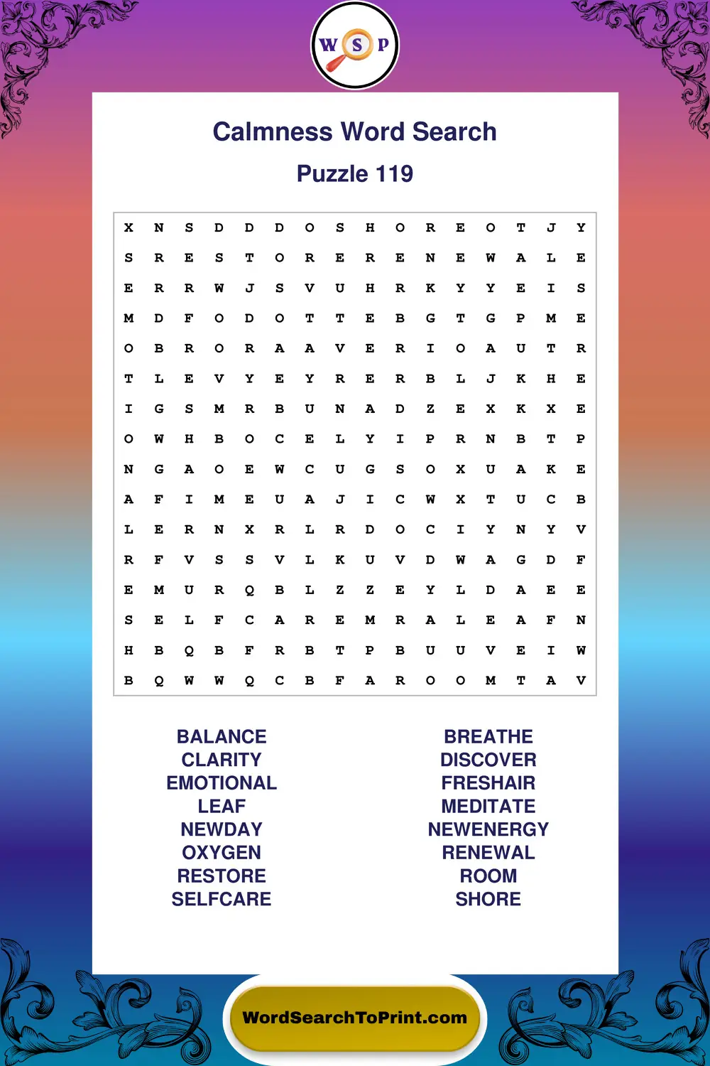 Calmness Word Search Puzzle 119
