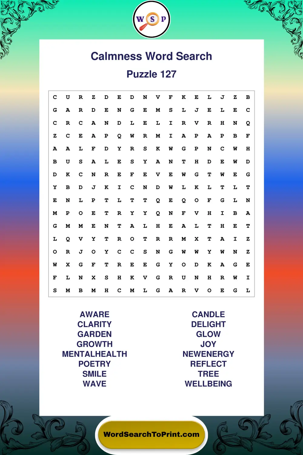 Calmness Word Search Puzzle 127