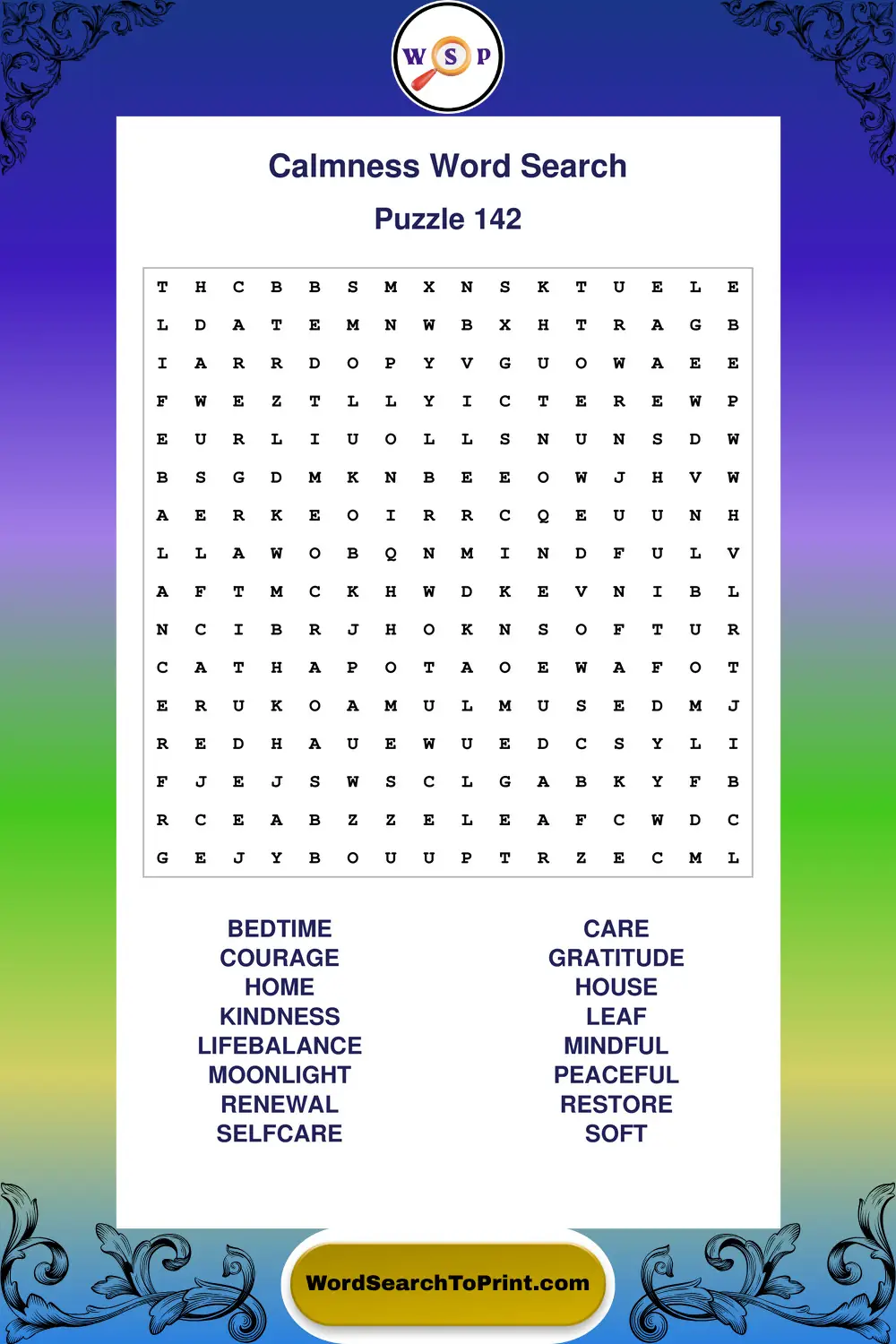 Calmness Word Search Puzzle 142