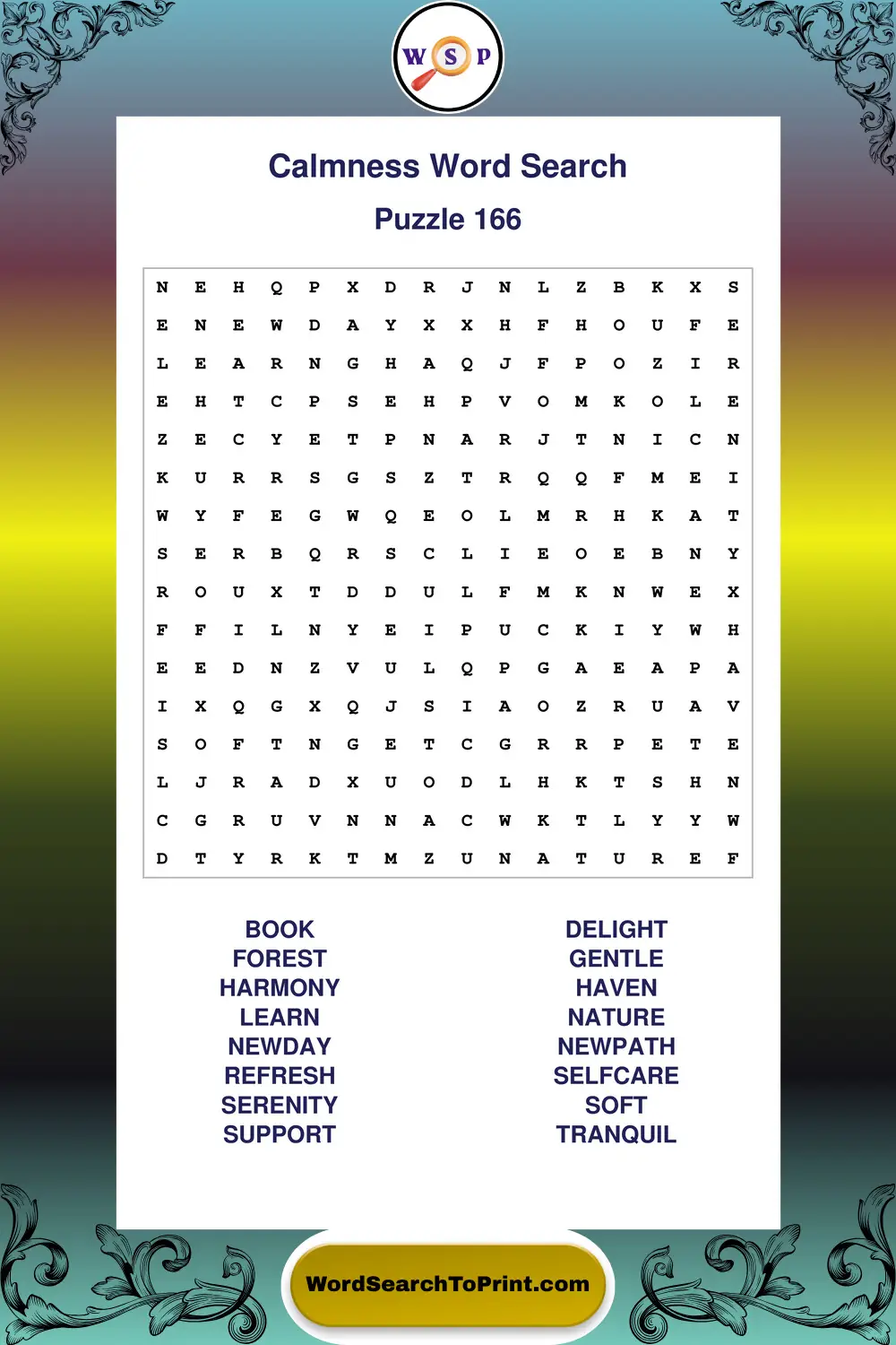 Calmness Word Search Puzzle 166