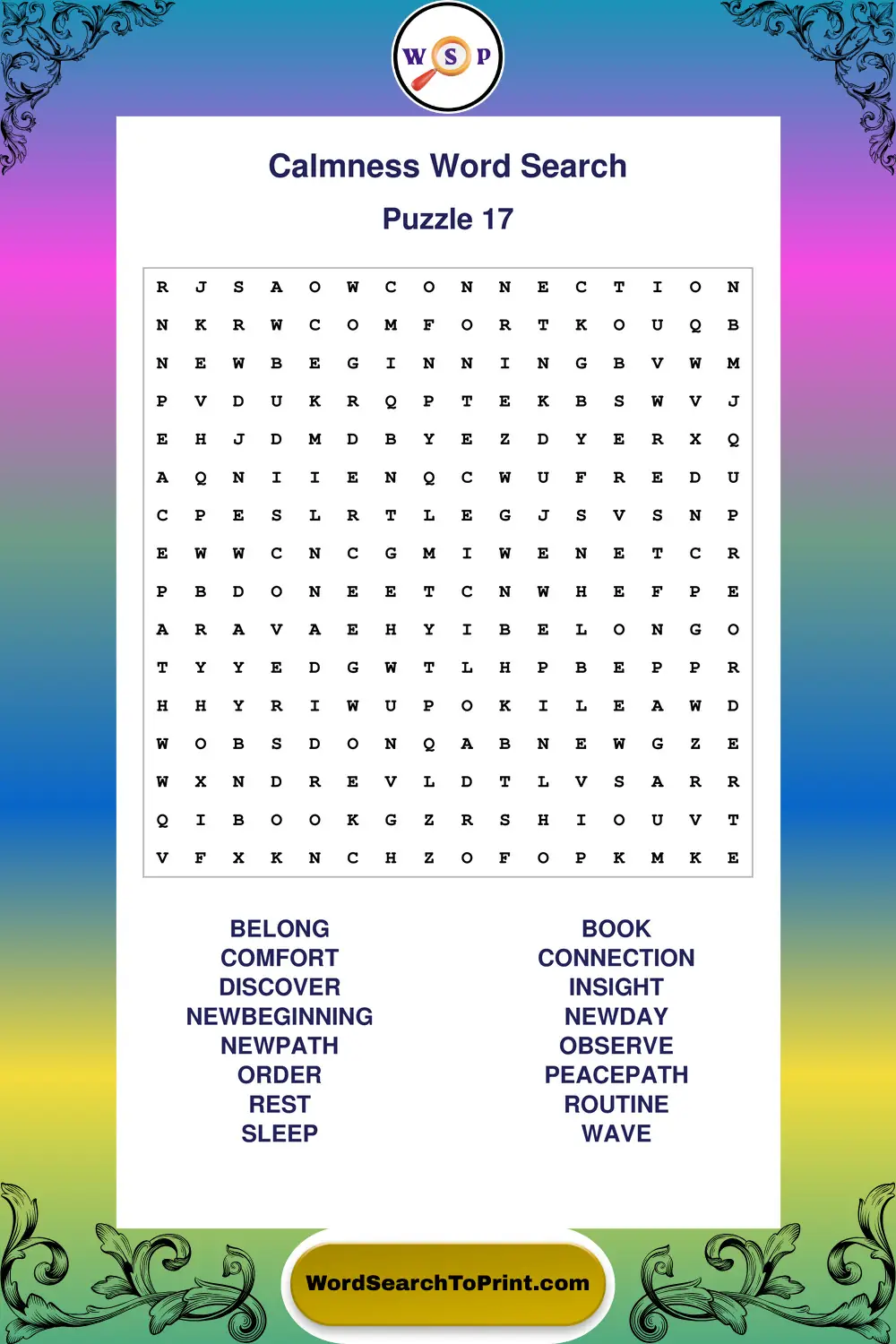 Calmness Word Search Puzzle 17