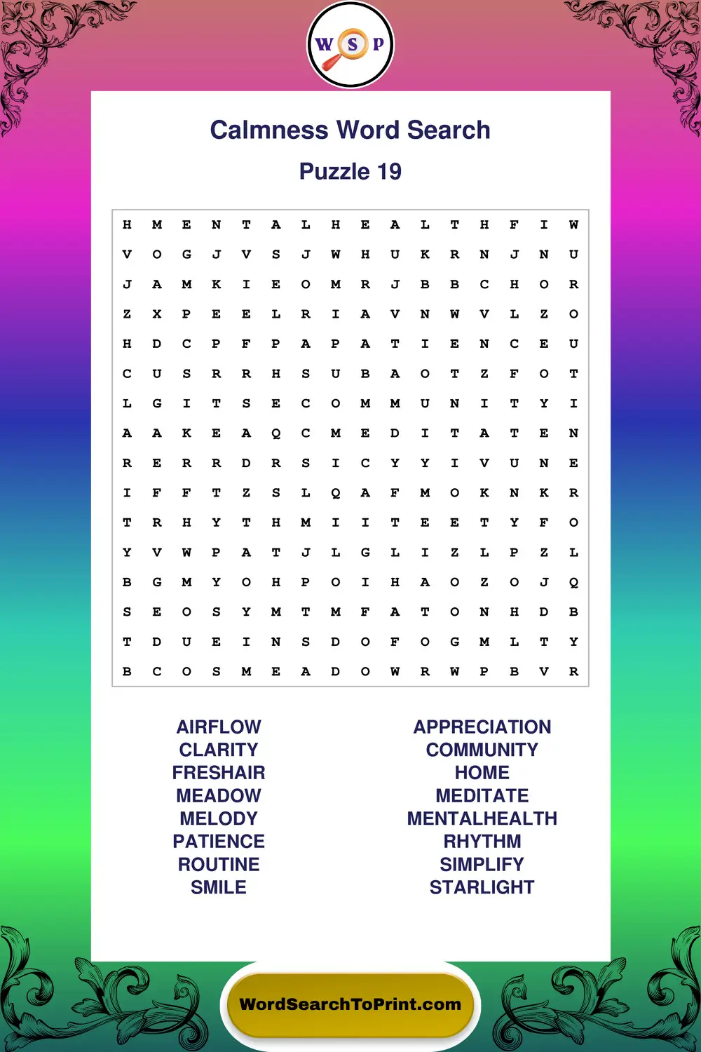 Calmness Word Search Puzzle 19