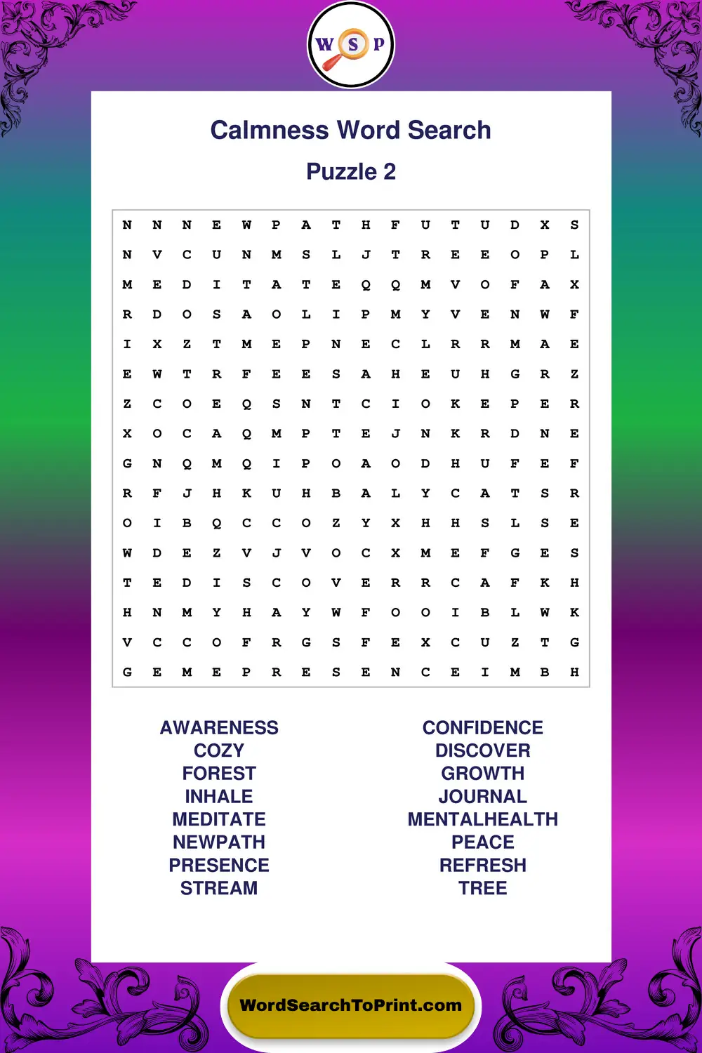 Calmness Word Search Puzzle 2