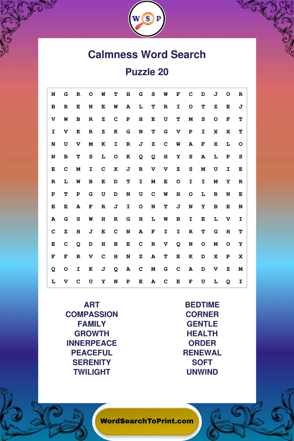 Calmness Word Search Puzzle 20