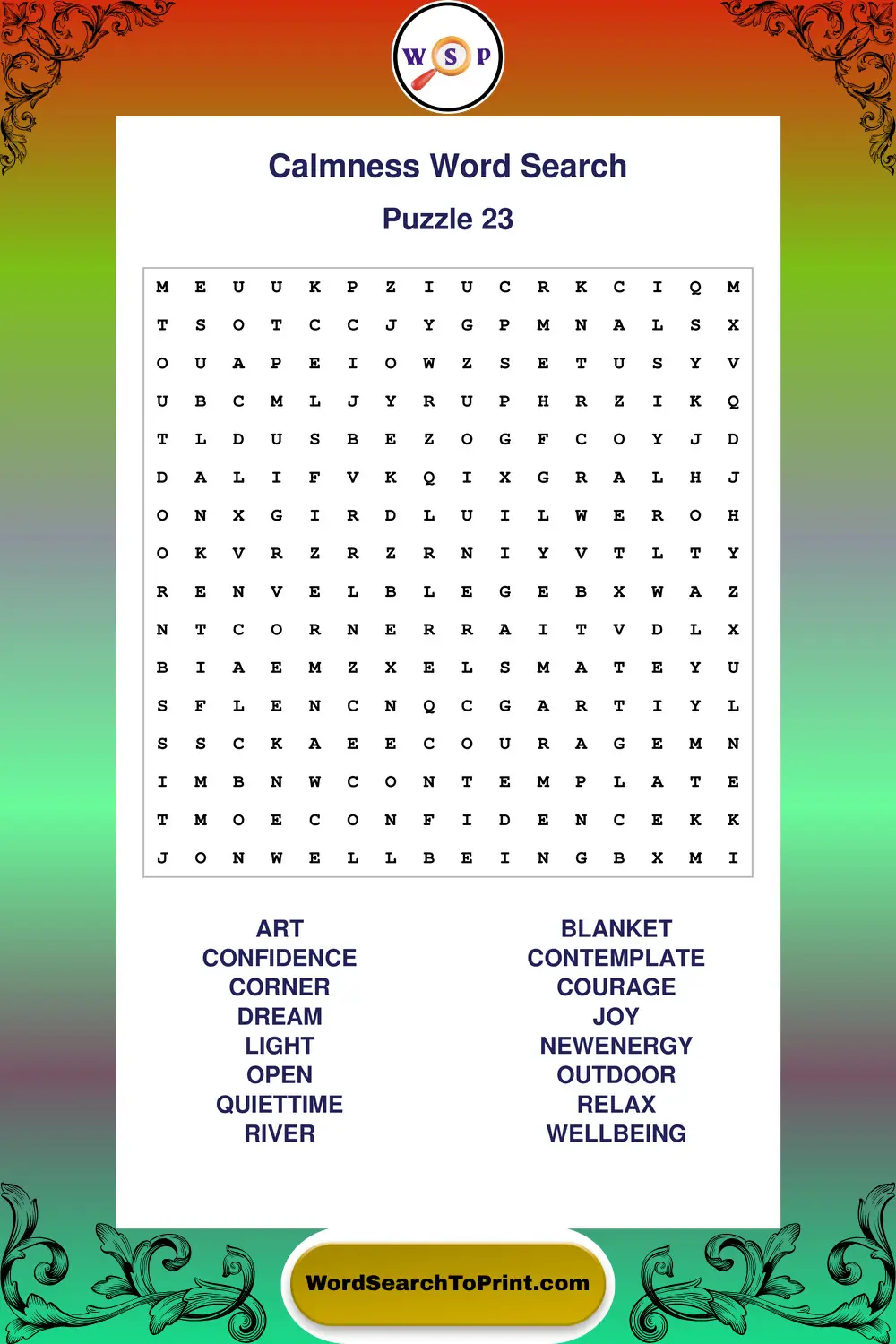 Calmness Word Search Puzzle 23