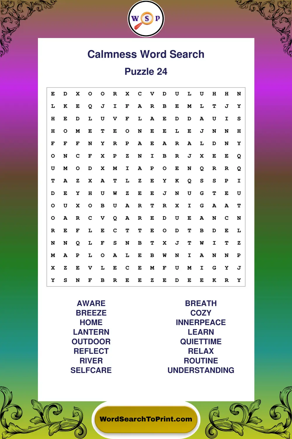 Calmness Word Search Puzzle 24
