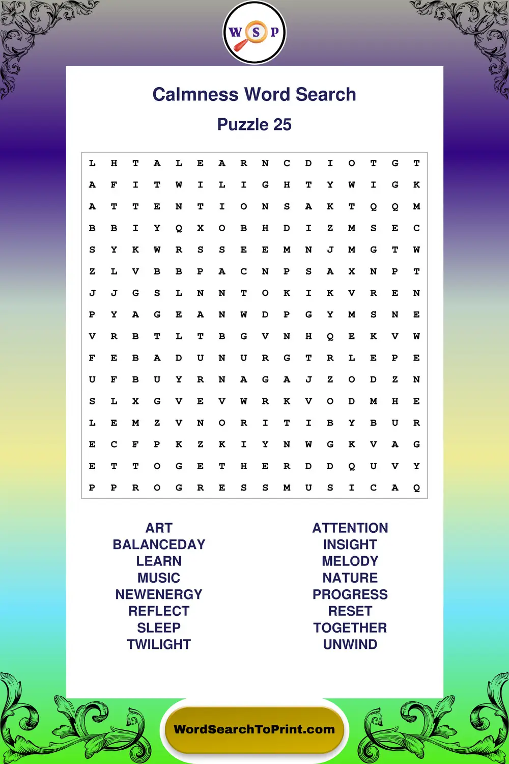 Calmness Word Search Puzzle 25