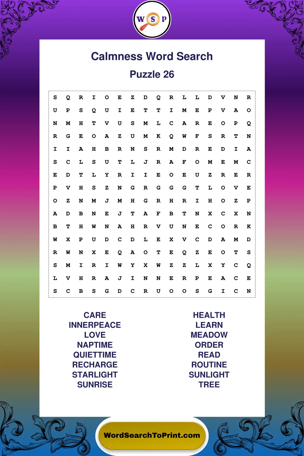 Calmness Word Search Puzzle 26