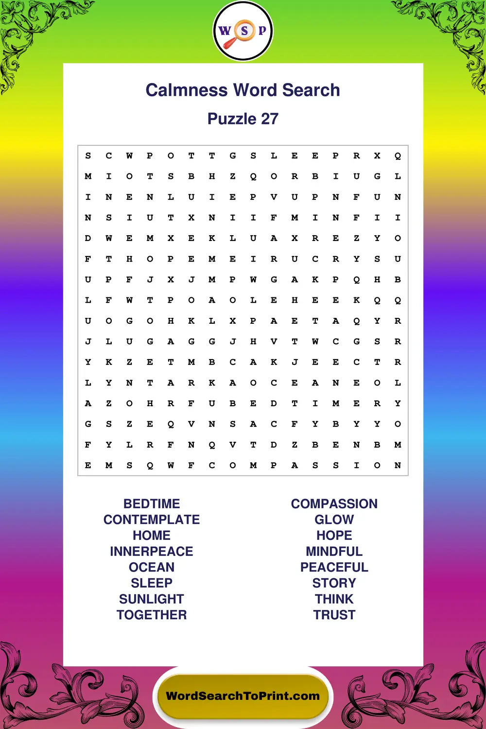 Calmness Word Search Puzzle 27