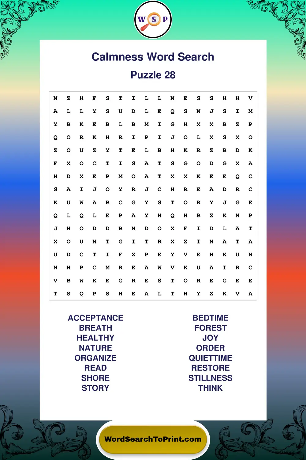 Calmness Word Search Puzzle 28