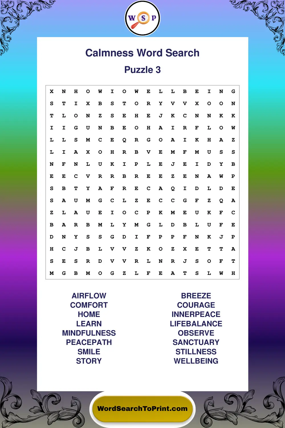 Calmness Word Search Puzzle 3