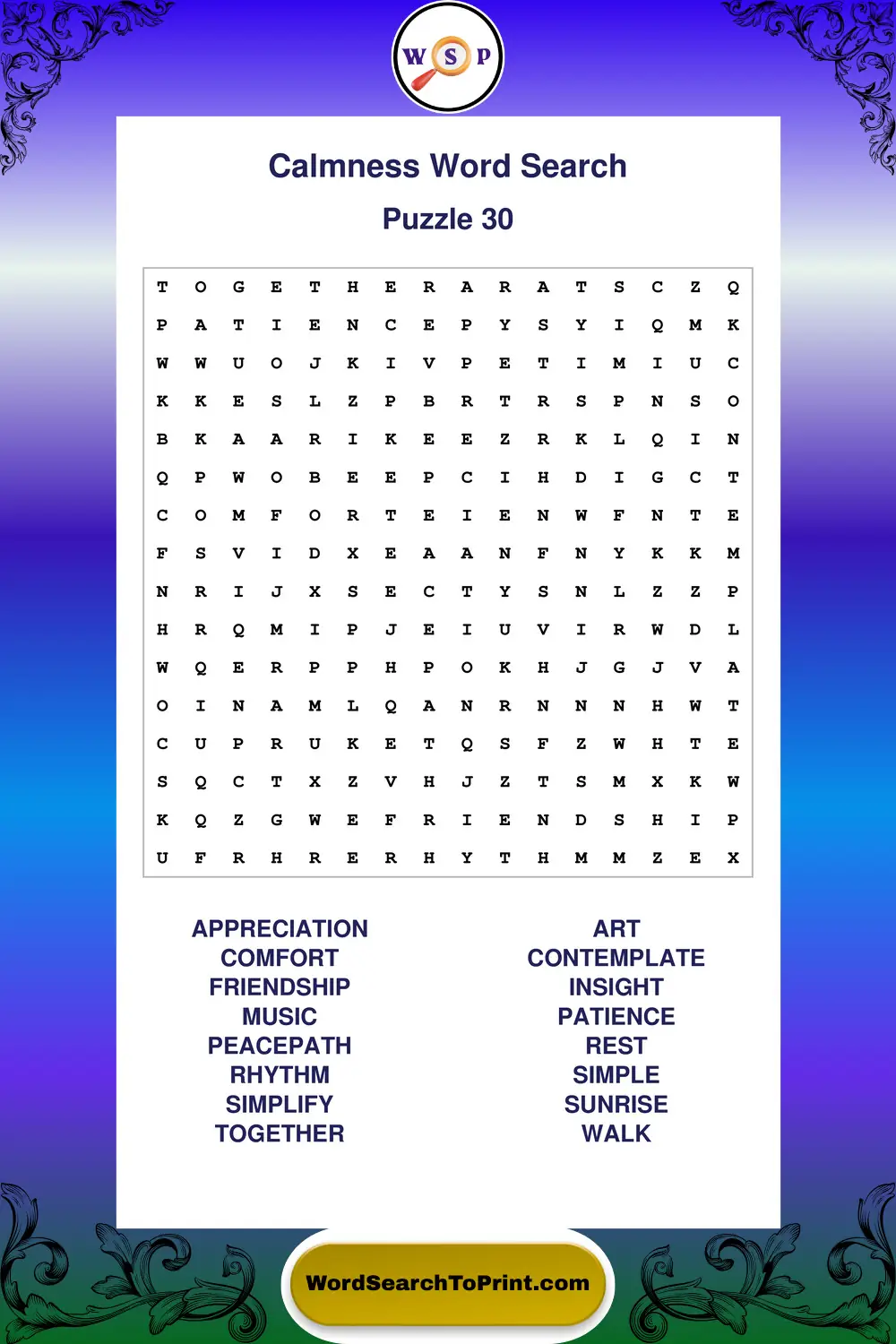 Calmness Word Search Puzzle 30