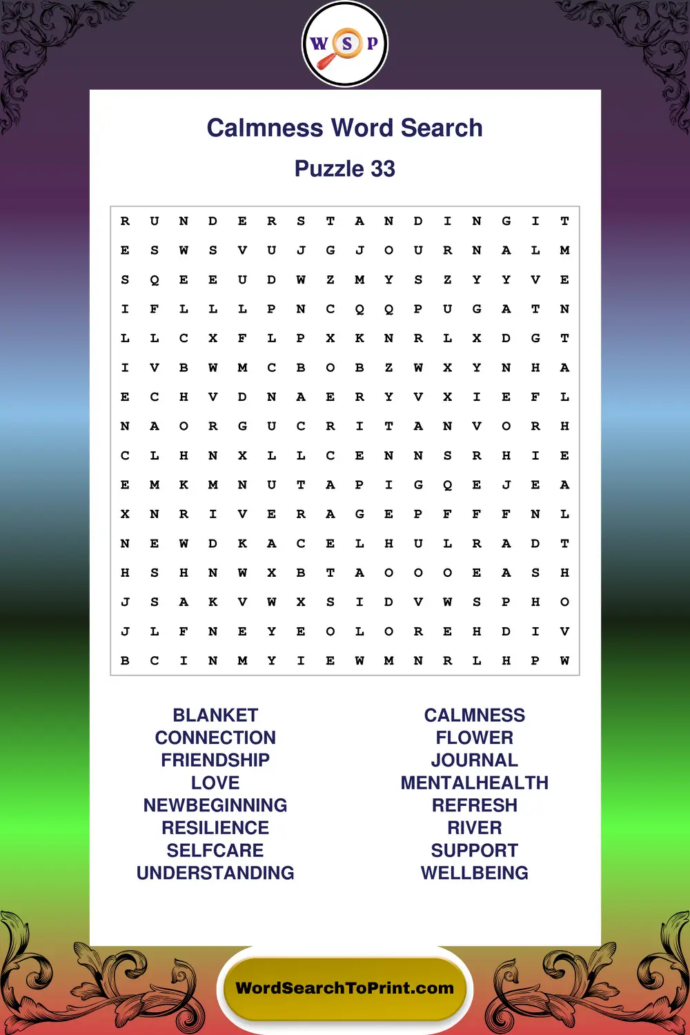 Calmness Word Search Puzzle 33
