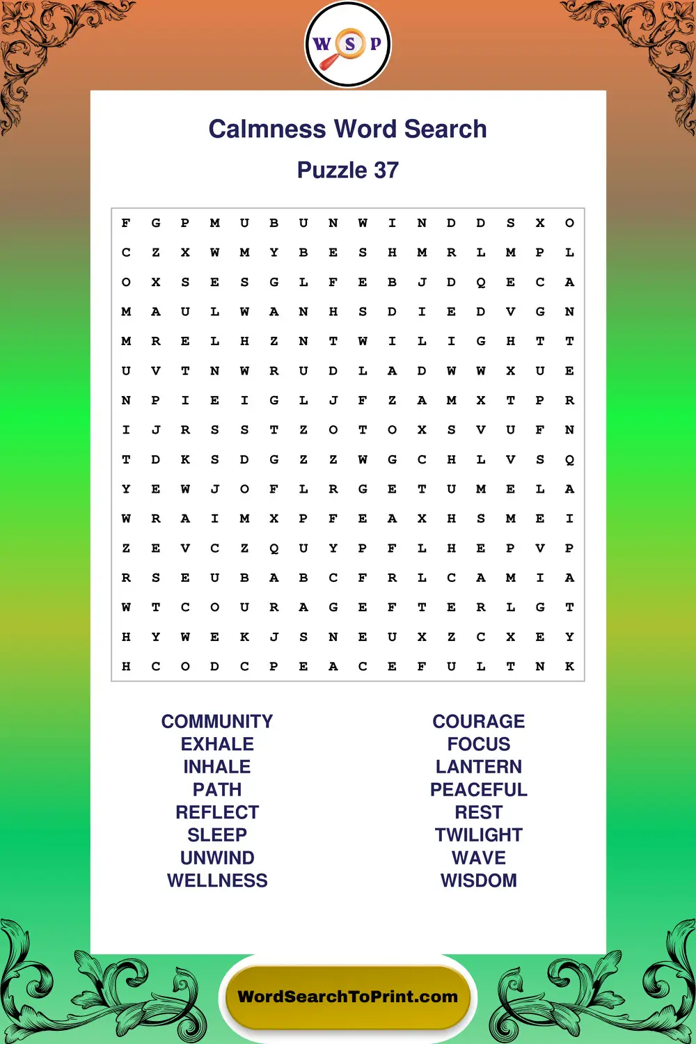 Calmness Word Search Puzzle 37